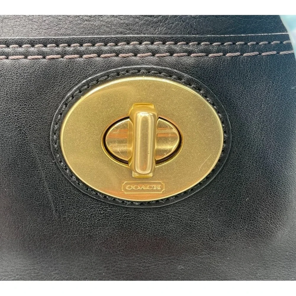 Coach Hamptons Madeline 11554 Black Leather Turnlock Carryall Tote Bag